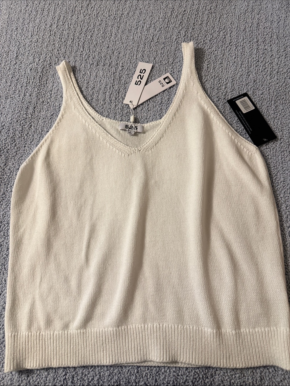 525 America White Knit V-Neck Tank Top